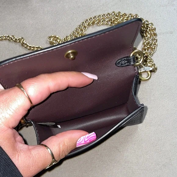 Coach Black Pebbled Leather Mini Crossbody with Gold Chain - Picture 7 of 9